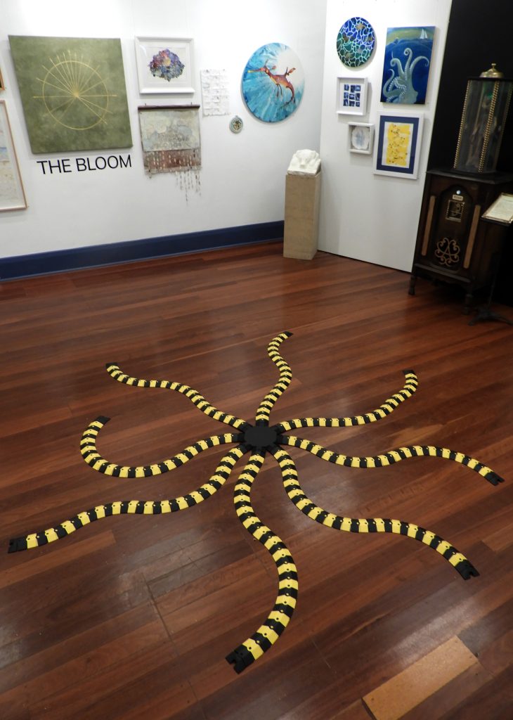 The sculpture Is it safe? is installed on the art gallery floor at the Arts Centre, Port Noarlunga